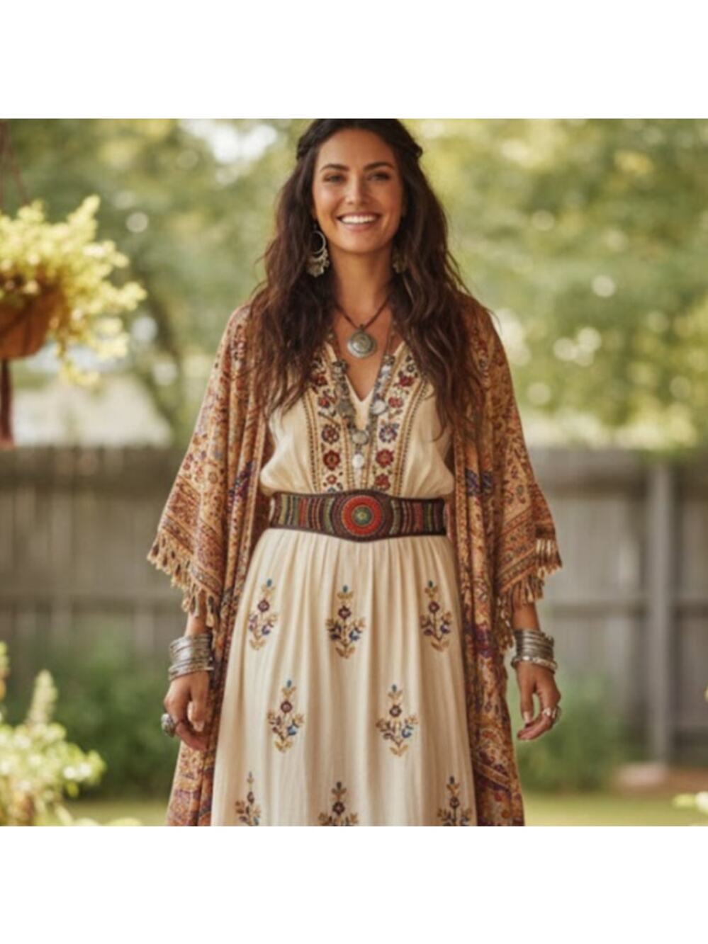 Chicos Marquesa Belt Leather Beaded Multi Gypsy Belt Festival Bohemian M/L Moana